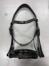 Halter Ego Black Patent Double Bridle w Navette Crystals. Size XFull, Full BB