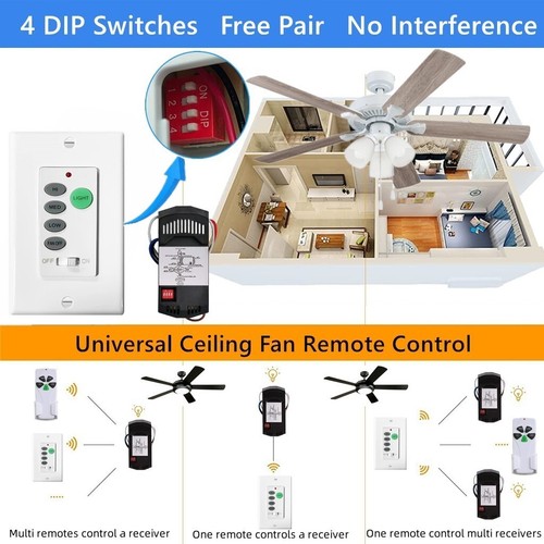 Ceiling Fan Wall Remote Control UC9050T 4DIP Switch For Harbor Breeze Hampton - Picture 21 of 52