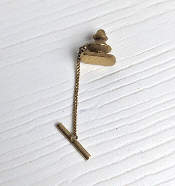 VINTAGE rounded rectangular oval TIE Tack pin gol… - image 3