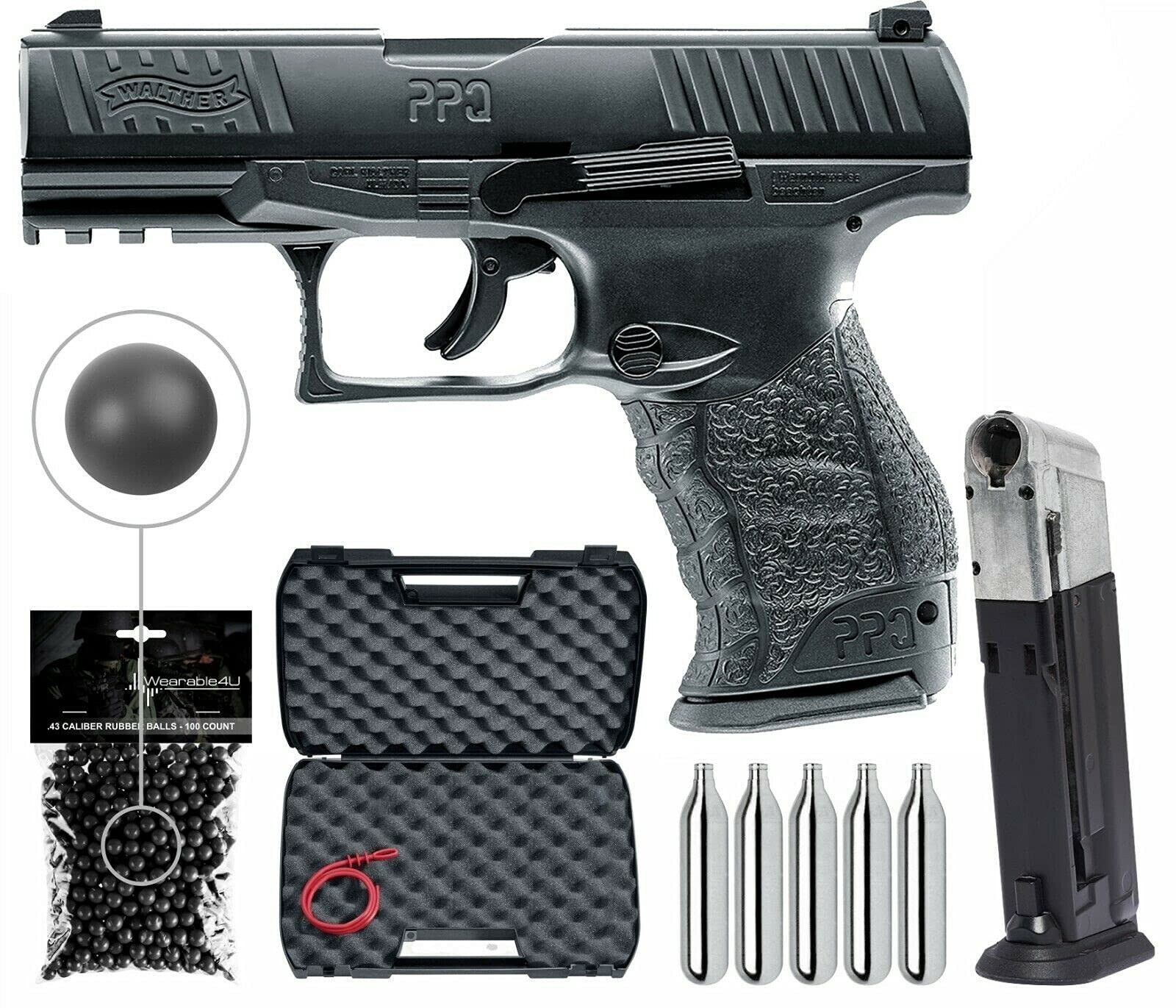 Umarex T4E Walther PPQ M2 .43 Cal CO2 Paintball Pistol w/CO2 & Rubber Balls &Mag