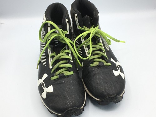 Under Armour Cleats Shoes Size 5.5 Y Black White Green Lace Up High Top - Picture 2 of 6