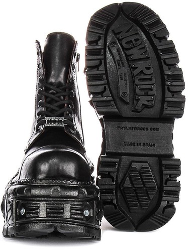 Newrock Leather Tank Chunkky Platform Lace Up Boot Black UK 4 - 12 - Picture 5 of 6