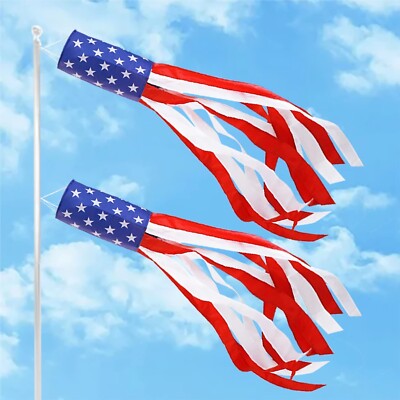 60''/35'' USA Stars & Strips Rainbow Windsock Flag American House Decorations
