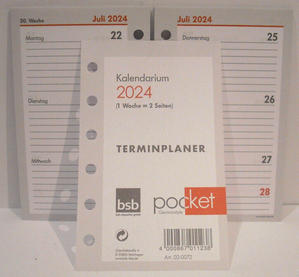 NEU 2024 Ersatz Einlagen BSB Pocket, ca. A7 Kalender / Zubehör, Timer 
