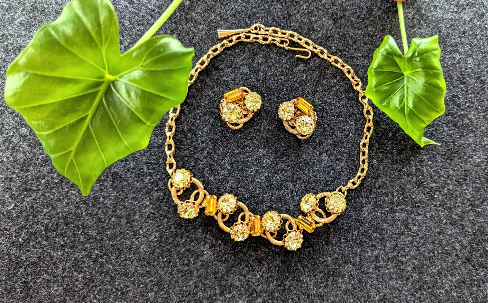 Collier et boucles d'oreilles vintage Henkel & Grosse pour topaze et citrine CHRISTIAN DIOR