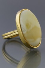 White Genuine BALTIC AMBER Gold Plated Silver Adjustable Ring 6.6g 190425-11