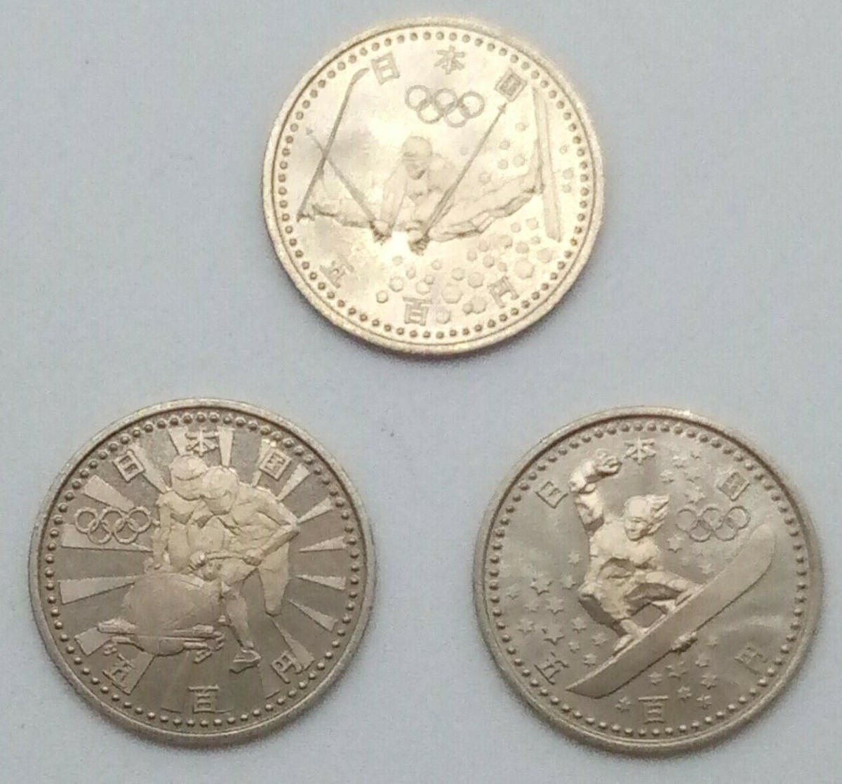 Commemorative 1998 Nagano Olympics 500Yen White Bronze Coins 1,2,3