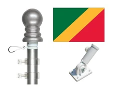 Congo Republic 3'x5' Polyester Flag & Spinner Flagpole Set w/Adjustable Bracket