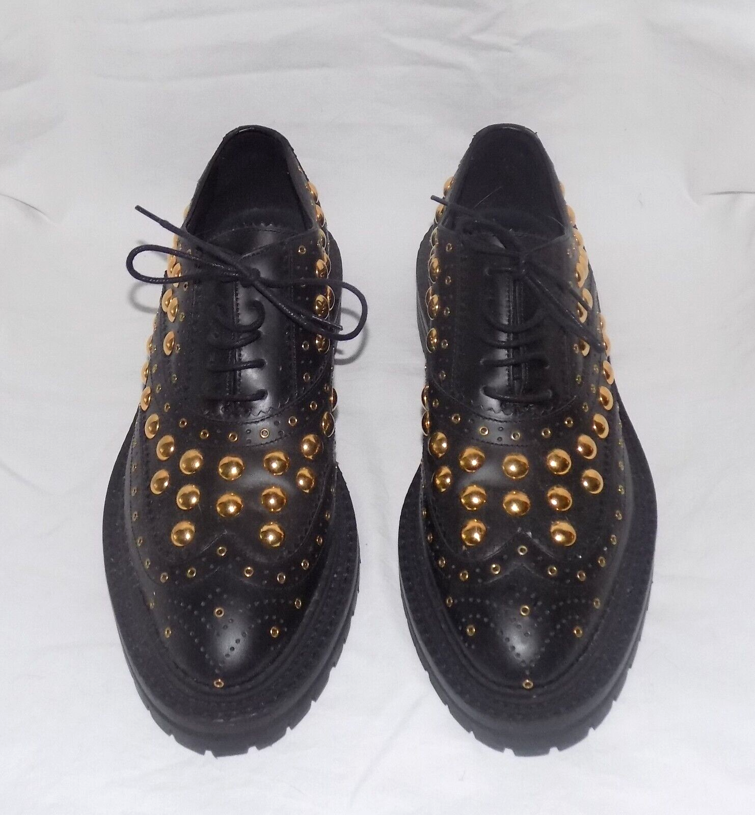 Burberry Black Leather Studded Eyelet Detail Brogue Lace-Up Oxford Shoes 39 EUR