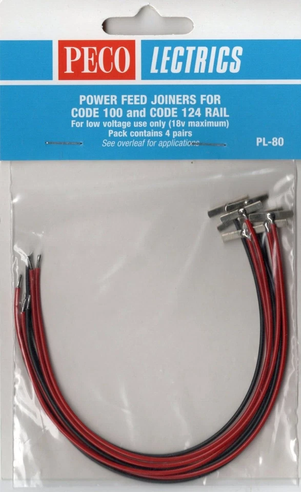 PECO PL-80 POWER FEED JOINERS FOR CODE 100  HO/OO SCALE RAIL  (4 pair)