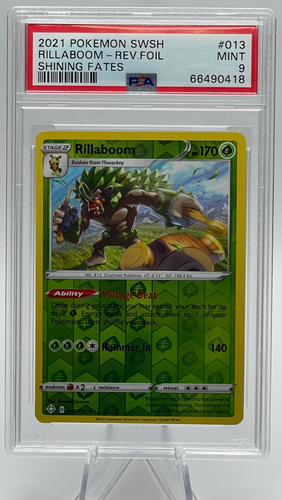 2021 POKEMON SWORD & SHIELD SHINING FATES #013 RILLABOOM-REVERSE FOIL PSA 9 MINT - Picture 1 of 2