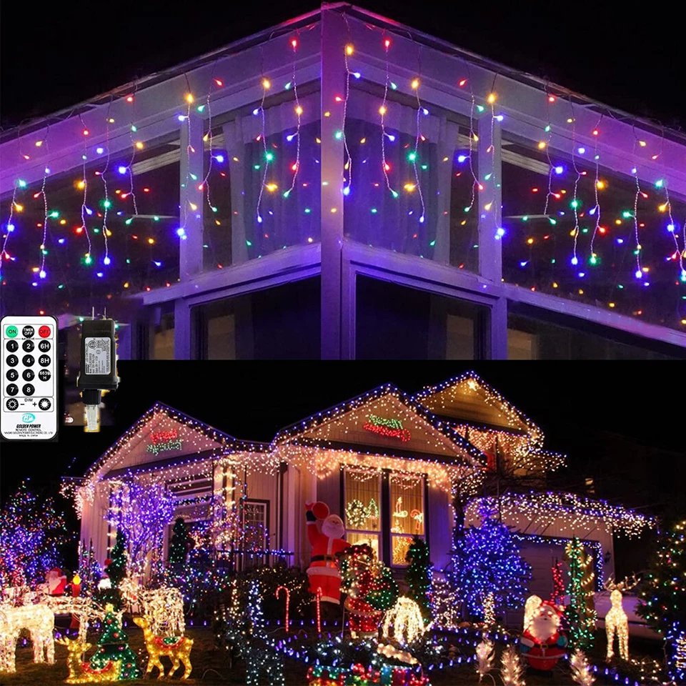 LED Lichterkette Eisregen Weihnachtsbeleuchtung Außen Innen Timer Weihnachtsdeko