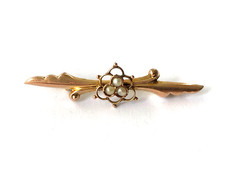 Victorian Art Nouveau Gold Brooch Antique 9ct Gold Art Nouveau Pearl Brooch