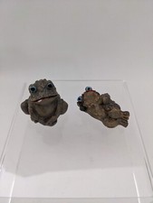 Lot of 2 Resin Miniature Frog Figurines, Blue Eyes Red Mouths