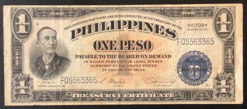 1944 USA-PHILIPPINES PAPER MONEY - ONE VICTORY PESO BANKNOTE!