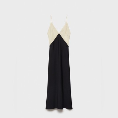 Mango Two-Tone Lingerie Maxi Dress Black Cream Colorblock NWT Size M