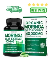 Organic Moringa Capsules 40,000Mg (3 Month Supply) Pure Organic Moringa Leaf Pow