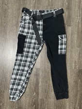 Almost Famous Black  Grey Plaid Split Cargo Jogger Pants Women  s L