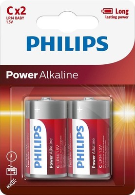 2 Philips Puissance Alcaline C batteries 1.5v blister Lr14 Bébé 2bl Exp 2030 New