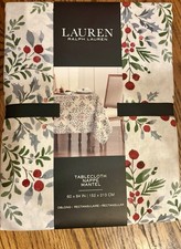 NEW Lauren Ralph Lauren Christmas Tablecloth Cotton 60x84 Holiday Holly Pattern