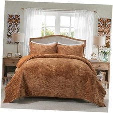 Luxury Velvet Quilt Set Queen Size, FULL/QUEEN 90"x98" Golden Camel