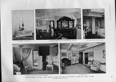 Original alter antiker Druck Hms Rewon vom Schlachtschiff zur Royal Yacht 1905 Schiffe