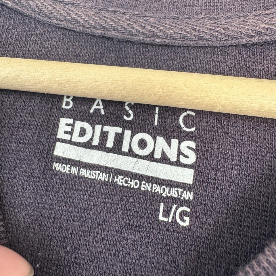 Vintage Basic Editions Shirt Mens Large Blue Long Sleeve Crew Chest Stripe Y2K - Imagem 4 de 4