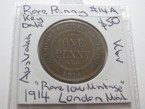 1914 Penny London Mint RARE Key Date Coin Low Mintage Scarce Australia KGV #14.A