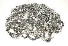 8' Vintage Beaded 3 Strand Braided Garland Silver White Christmas Tree