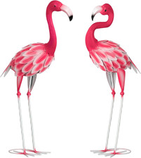 Set of 2 Pink Flamingo Outdoor Statues, Metal Yard Flamingo for Garden Patio Law