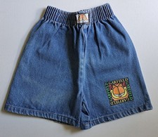 Vintage Garfield Cat 80s 90s Denim Jean Stretchy Waist Shorts Kids Size 5 Y2k