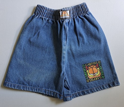 Vintage Garfield Cat 80s 90s Denim Jean Stretchy Waist Shorts Kids Size 5 Y2k