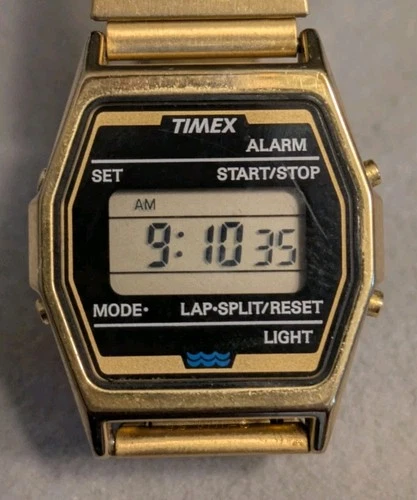Vintage Timex K Cell Gold Tone Stainless Steel Digital Watch Works New Batt