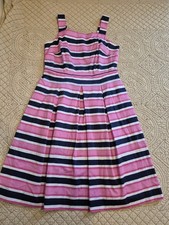 Talbot's Women's 4 A-Line Strap Dress Lined Pink Navy Stripe