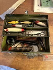 Vintage Tackle Box & Fishing LOT Creek Chub South Bend Heddon Pflueger