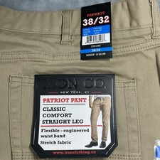Iron Co Patriot Pant Mens 38x32 Classic Comfort Straight Leg Stretch Beige