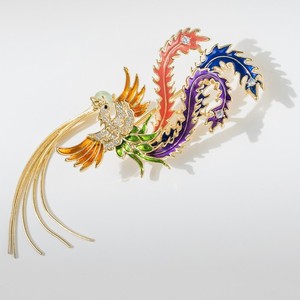 Authentic Vintage Phoenix Brooch 18K Gold Plated CZ Bird Pin for Women Wedding, Gift Box
