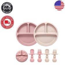 Silicone Baby Feeding Set - 2 Plates  Utensils for Safe, Independent Eating