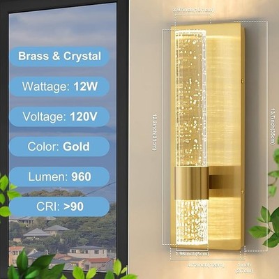 Wall Light Sconce Gold, 3000K Dimmable Modern Hardwired