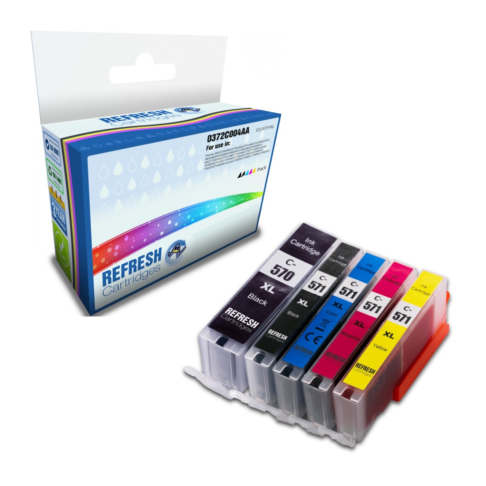 Refresh Cartridges Value Pack 5x PGI-570XL/CLI-571 Ink Compatible With Canon