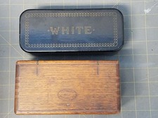 ANTQ WOOD SEWING MACHINE ACCESSORY BOX & METAL "WHITE" BOX INCLUDING ACCESSORIES
