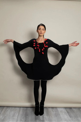 Sohung Designs Avant Garde Shift Dress Unique Art-to-Wear Black Zip Circle Artsy