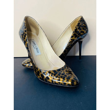 Jimmy Choo Love 85 Leopard Print Patent Leather Size 38.5 Pumps -brown/black