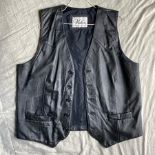 Vintage  Vichen of USA  label Men's Black Leather 5-button Vest. Size Large