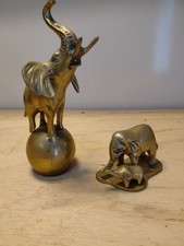 Vintage Lot of 2 Brass Elephants And Baby Figurines Good Luck Figurines