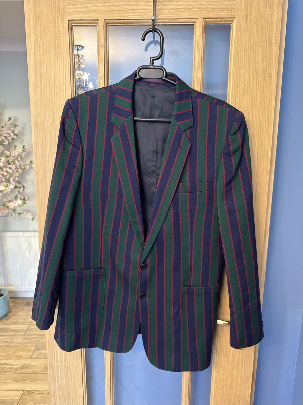 FILA Giacca blazer canottaggio canottaggio a righe vintage C&A lana peggiorata 42M slim fit verde