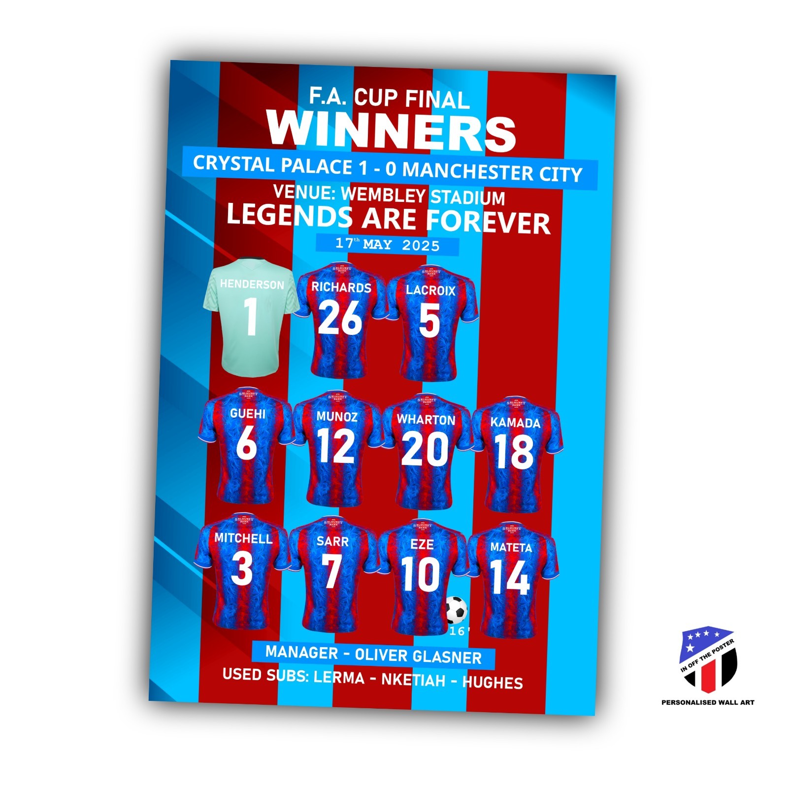 Crystal Palace FA Cup Final Winners Wall Art Size A3 (PRINT ONLY).