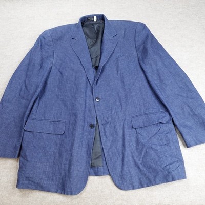 Haspel Sport Coat Jacket 44R Blue Indigo Solid 100% Linen Half LIned
