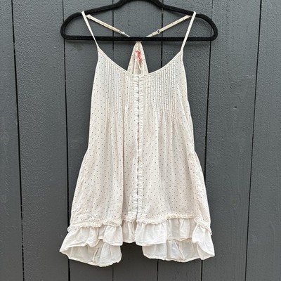 Free People Boho Y2k Swing Camisole Tank Top Small Fairy Polka Dot Ruffle Sheer
