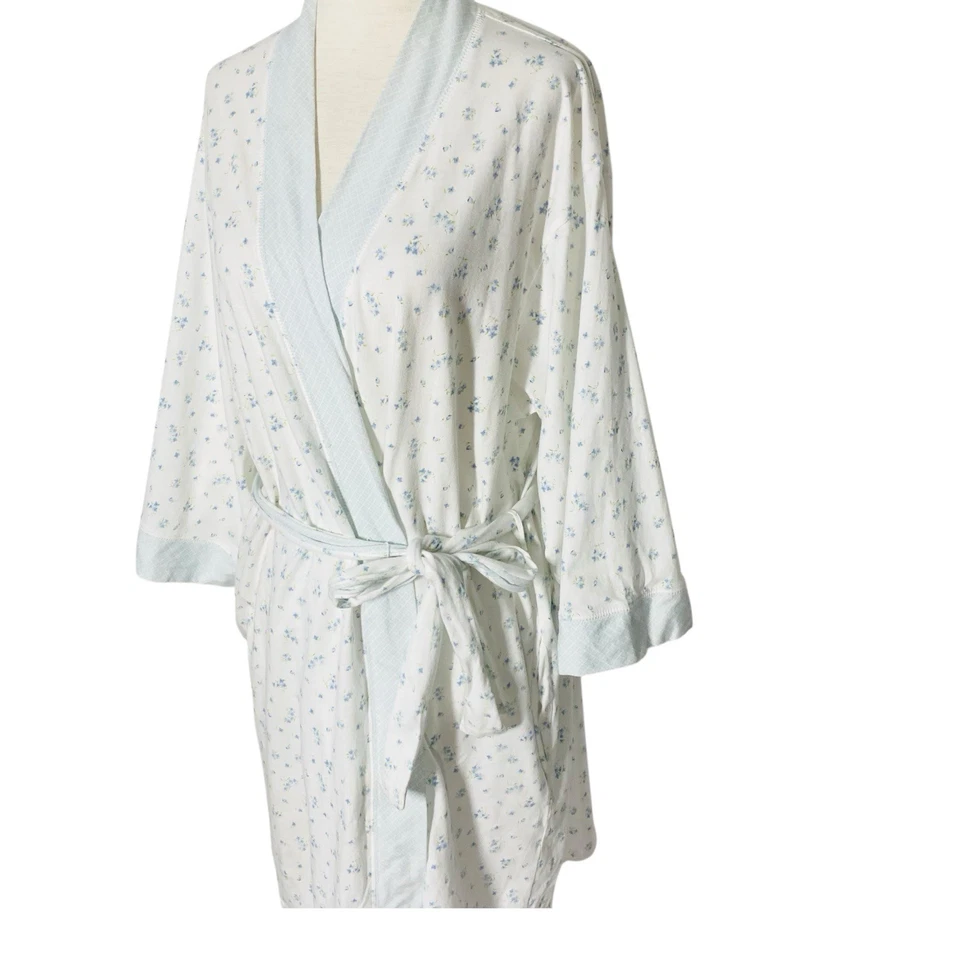 VINTAGE 90s ARIA Ditsy Floral Belted Robe Large 100% Cotton Granny Loungewear - Image 3 of 4